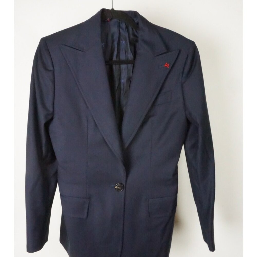Isaia Navy Blue Peak Lapel Aquaspider Wool Womens Blazer Jacket Sz 40 BRAND NEW